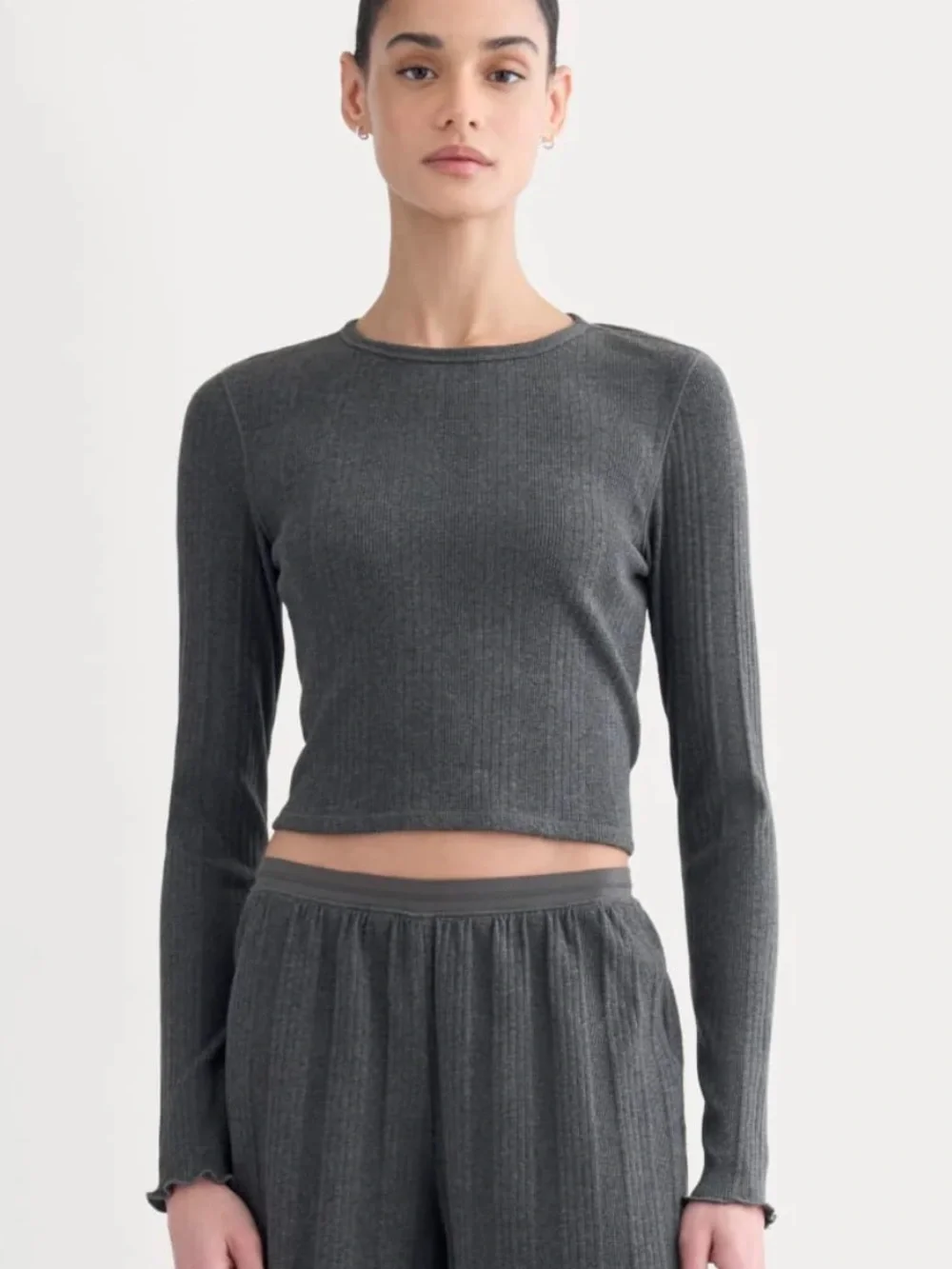 Everlane Lounge Rib Cropped Shirt - Gray